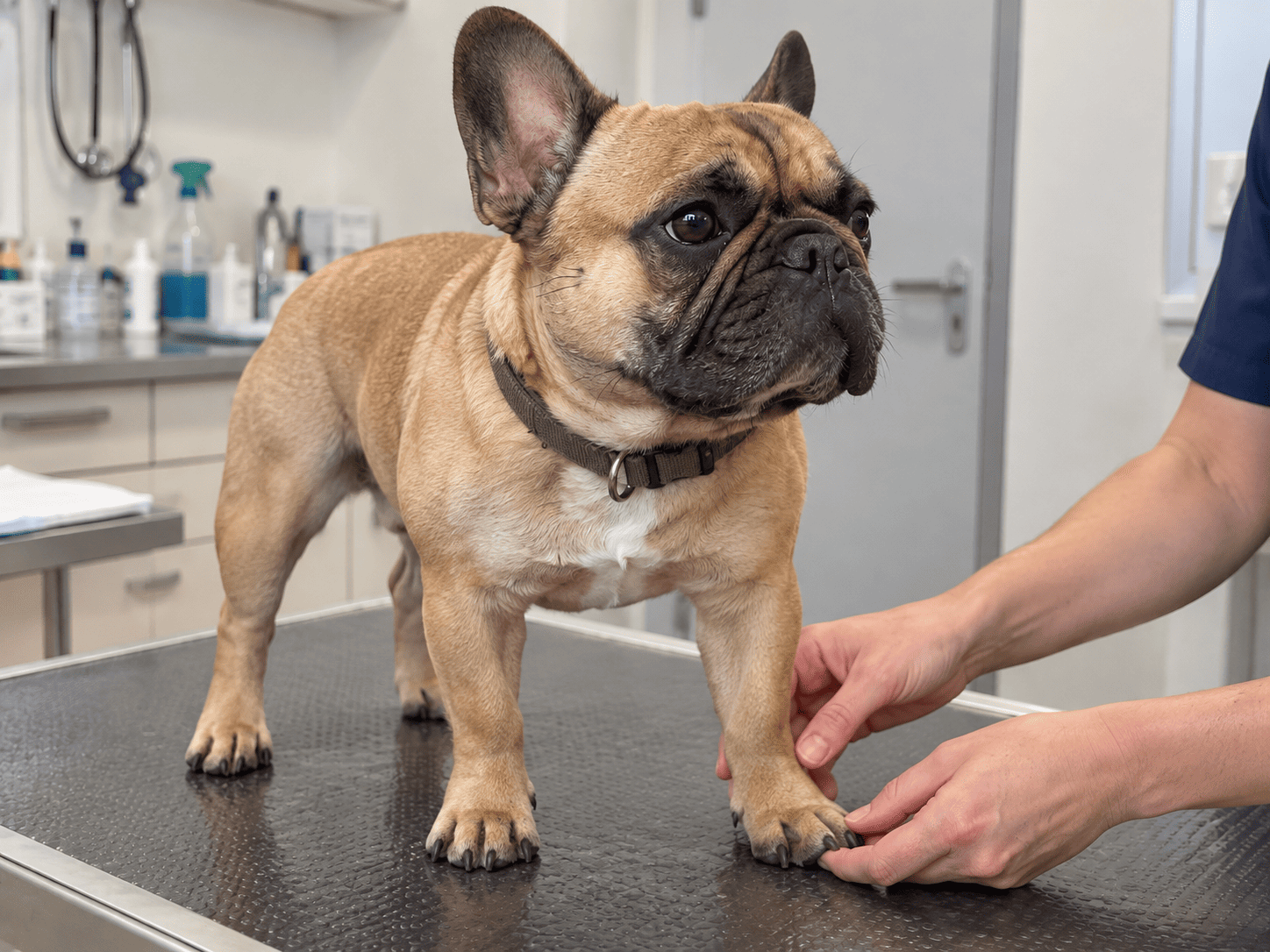 Veterinár vyšetruje psa a kontroluje jeho pohybové reakcie